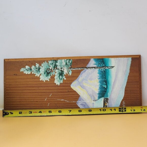 Vintage Wood Wall Art With Winter Mountain Scene By Wicker - Picture 7 of 7